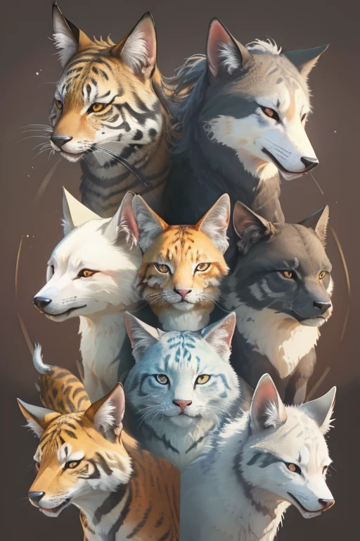 ilustraciones de animales,especies mixtas,diferentes tipos de animales,Varias especies,Animales diversos,Mundo animal,Reino animal,arte animal,combinación de animales,animales armoniosos,Autor：maki-haku,Reino animal插圖,diversidad de especies,animales salvajes pacíficos,Criaturas pacíficas,Desierto pacífico,armonía natural,mezcla de animales,Ilustración de animales salvajes，evolución digimon，Evolución definitiva，cuerpo perfecto，Cuerpo definitivo