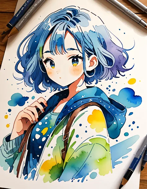 Micho Style、(((stylish fashion))), 8K Quality、Intense watercolor, Detailed watercolor art, Watercolor splash, Surreal, avant-gar...