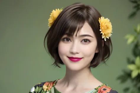 227 (20-year-old woman,floral costume), (surreal), (high resolution), ((beautiful hairstyles 46)), ((short hair:1.46)), (a kind ...