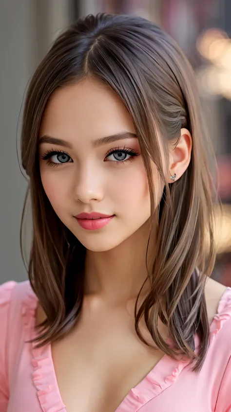 beautiful girl, brown eyes, beautiful slim teenage girl 25 year old woman, hair color [Brown highlights hair], [undercut pixie] ...