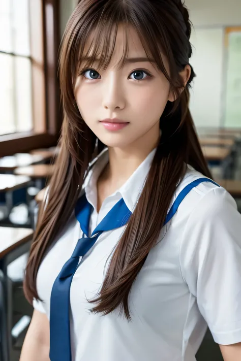 beautiful girl, (highest quality:1.4), (Very detailed), (Very detailed美しい顔), ponytail, look forward to, Great face, iris, (Beautiful Hair:1.5), (school uniform:1.2), Short sleeve,Look away, Smooth, Highly detailed CG composite 8k wallpaper, High-resolution...