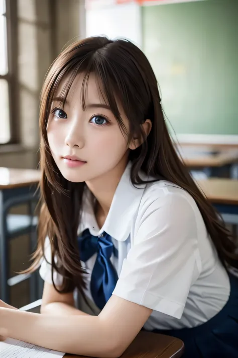 beautiful girl, (highest quality:1.4), (Very detailed), (Very detailed美しい顔), look forward to, Great face, iris, (Beautiful Hair:1.5), (school uniform:1.2), Short sleeve,Look away, Smooth, Highly detailed CG composite 8k wallpaper, High-resolution RAW color...