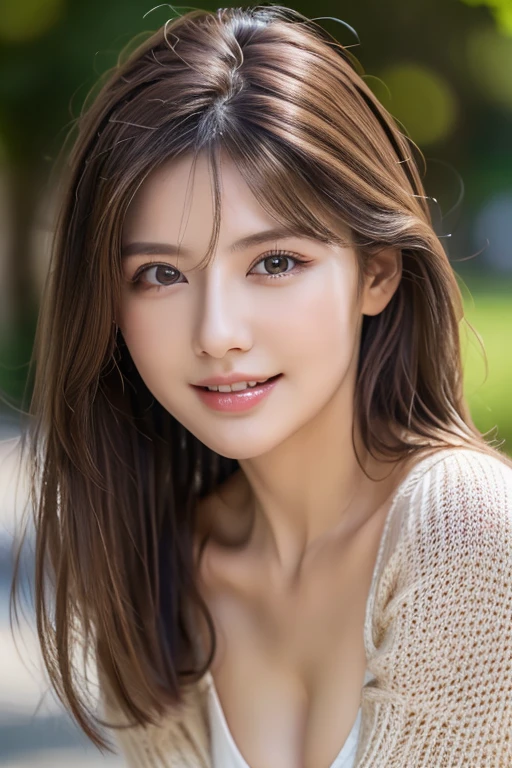 ((highest quality)), ((masterpiece)), (detailed), Perfect Face、Perfect body、Light brown hair、Beautiful Skin、Cleavage、girlfriend on date、Russian Beauty、(masterpiece:1.3), (8k, Photorealistic, Raw photo, Best image quality: 1.4), (Random Hairstyles:1.2)、Cleavage:1.2、Super detailed face、Attention to detail、double eyelid、Put your chest together、Sharp focus:1.2、Beautiful woman:1.4、Light brown hair、highest quality、masterpiece、超A high resolution、(Photorealistic:1.4)、Very detailed and professionally lit smiles、Loose, lightweight knitwear、Shoulders out、thin、Serious expression、Deadly position