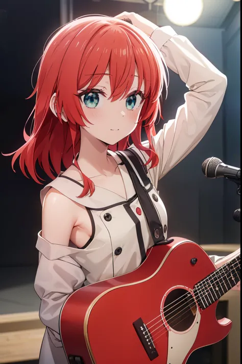 kita ikuyo、blush,smile、red hair、band member、i'm in a band、uniform、pulling the guitar、primary school students、the back is very sm...