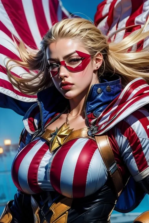 a woman in a patriotic outfit with a flag on her chest, extremely detailed artgerm, artgerm comic, trending artgerm, artgerm. hi...