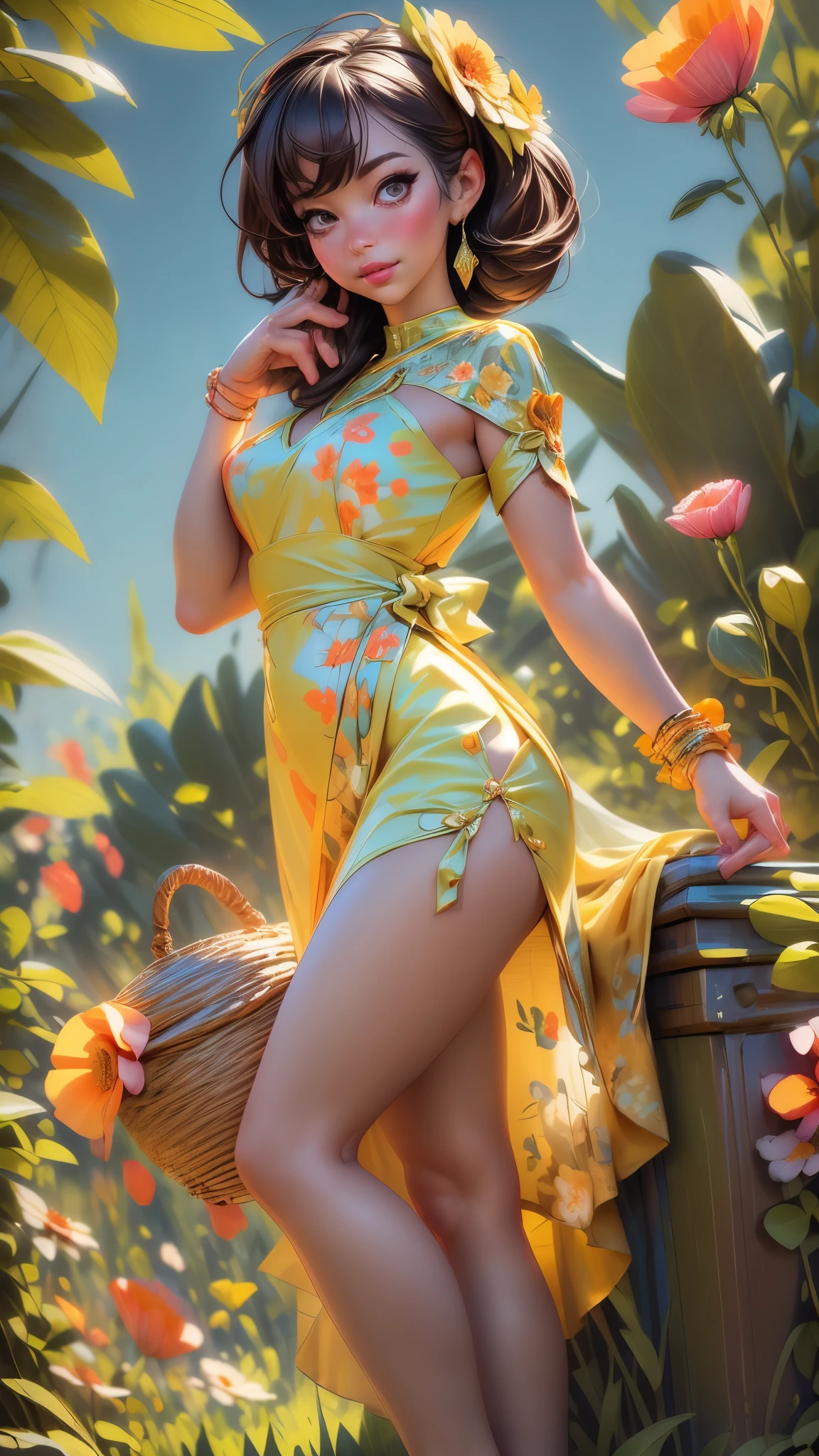 (mejor calidad,4k,8K,alta resolución,obra maestra:1.2),ultra-detalleed,(mejor calidad,Realista:1.2),mujer encantadora,campo de flores de amapola,vestido de verano con estampado floral amarillo transparente,atardecer,jugar,alegría,Belleza,armonía,Retrato,iluminación suave,Colores vibrantes, hdr, 8K, absurdos, cinestill 800, enfoque nítido, agregar_detalle:2, ultra alta definición | | | ((tiro de cuerpo completo)) agregar_detalle:2 (1 mujer, solo)