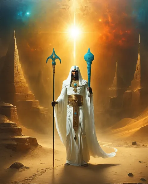 osiris, god of the underworld, ethereal landscape, majestic presence, ancient egyptian mythology, tall and regal figure, glowing...