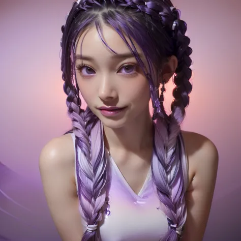 Inji、One incredibly beautiful girl、(Purple and white gradient_Her hair is flowing in twin braids as long as her height.:1.9)、Cap...