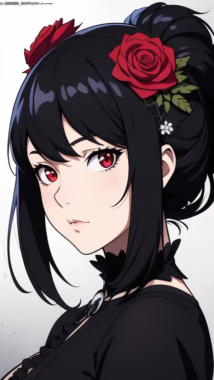 anime girl with black hair and red eyes wearing a flower crown, artwork in the style of guweiz, guweiz, detailed portrait of ani...