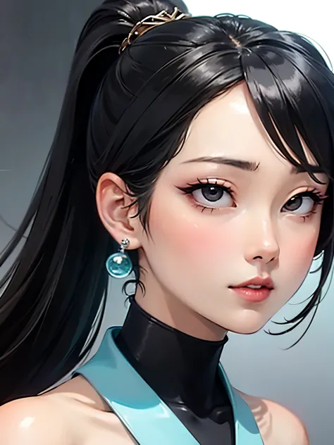 ((best quality)), ((masterpiece)), (detailed), perfect face. black hair. anime girl. asian girl. black eyes. ahegao. rolling eye...