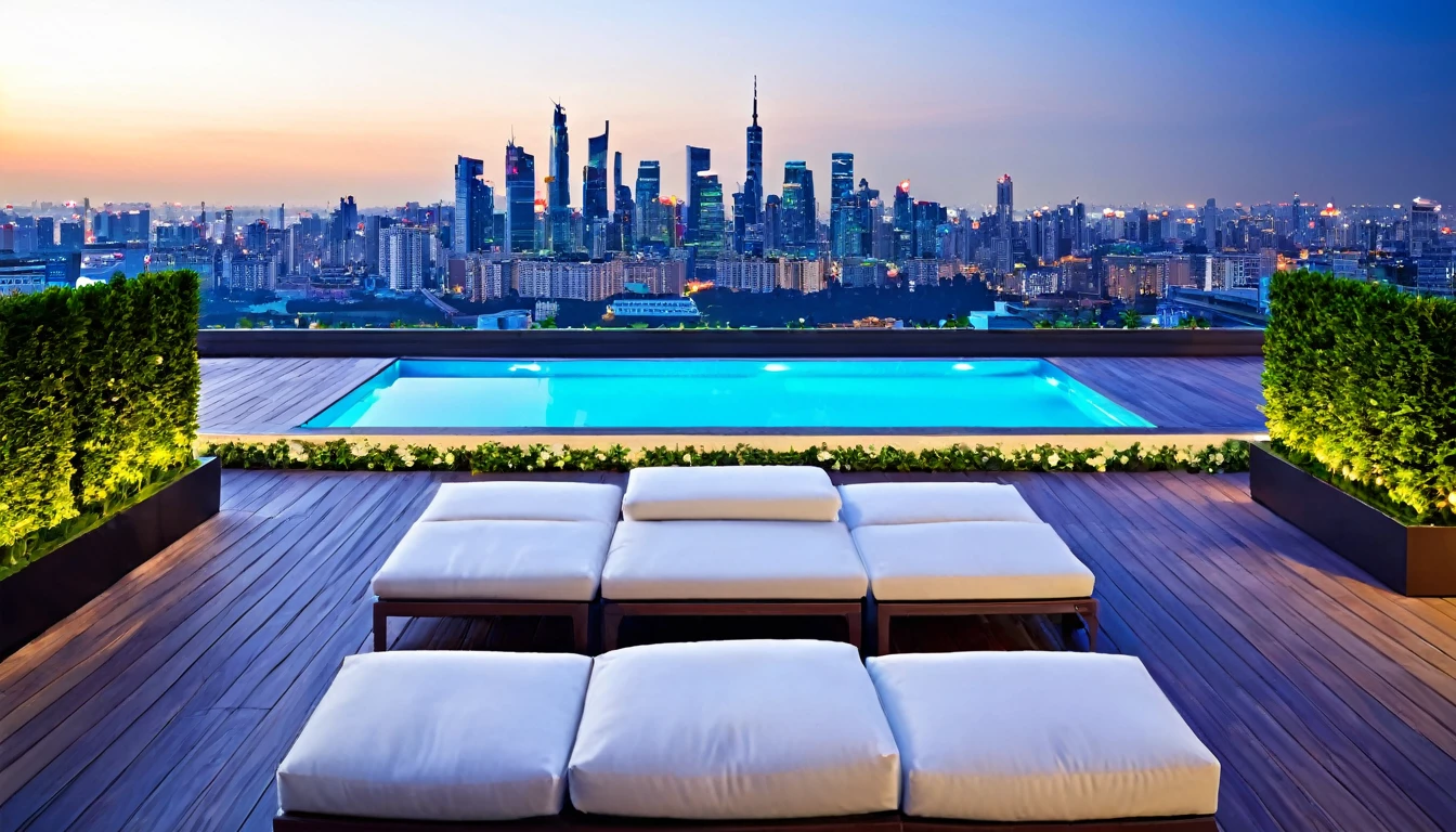 "City skyline view from a luxurious terrace"