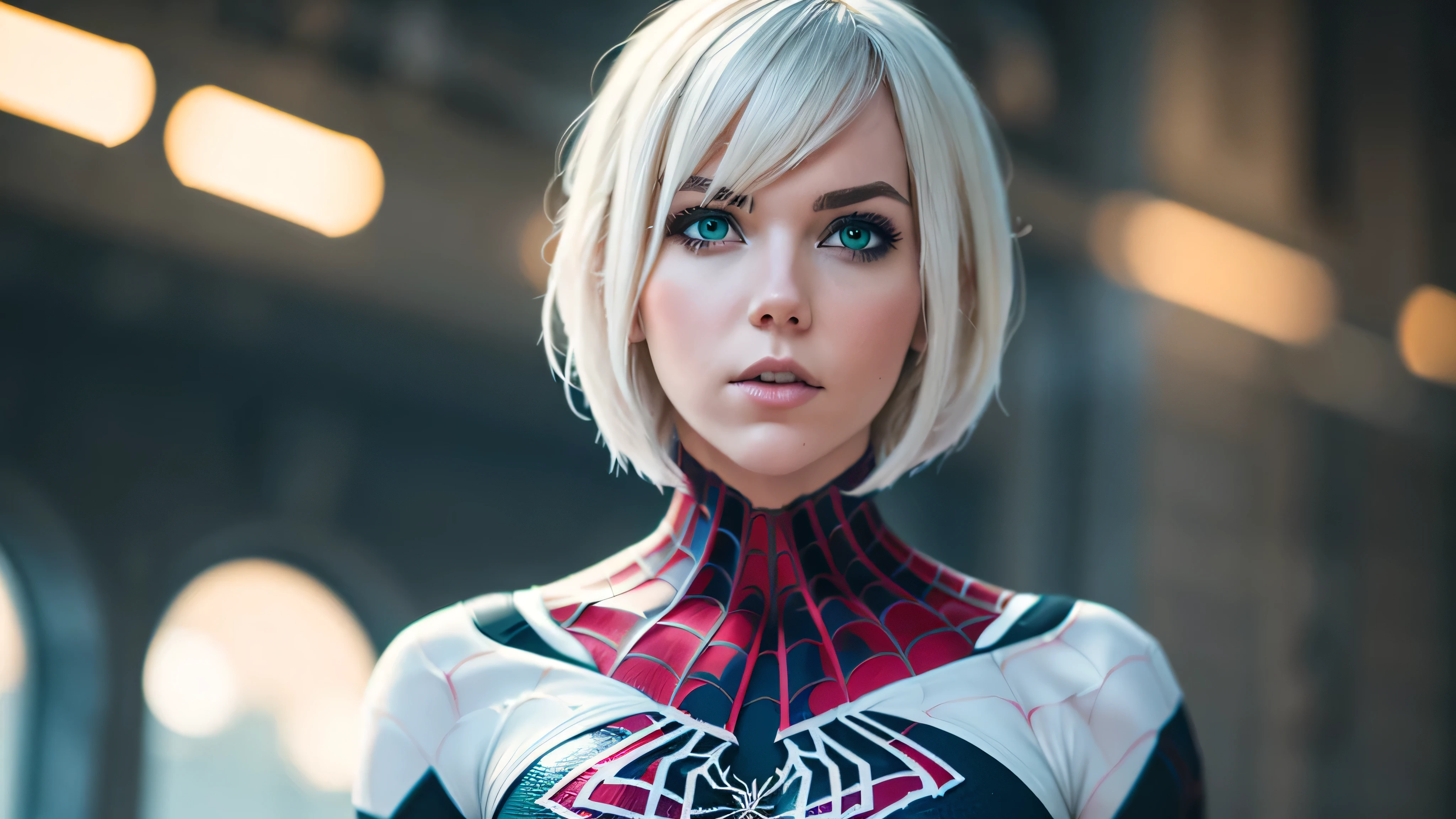 A close up of a woman in a spider - man costume - SeaArt AI