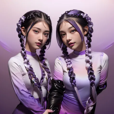 Inji、One incredibly beautiful girl、(Purple and white gradient_Her hair is flowing in twin braids as long as her height.:1.9)、Cap...
