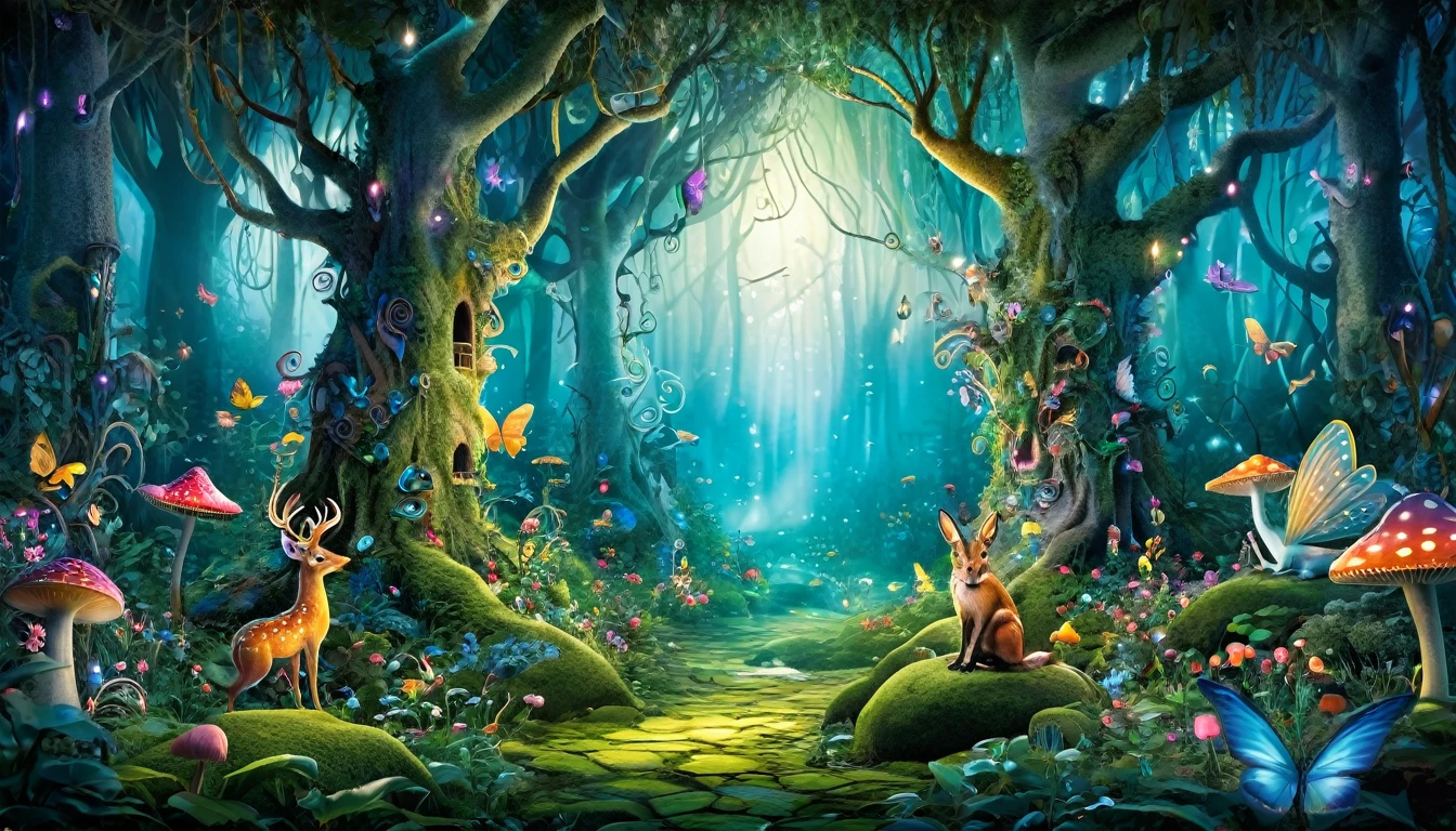 "Enchanted forest with mystical creatures"
