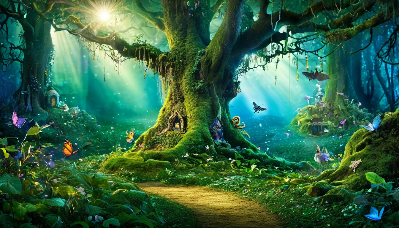 "Enchanted forest with mystical creatures"