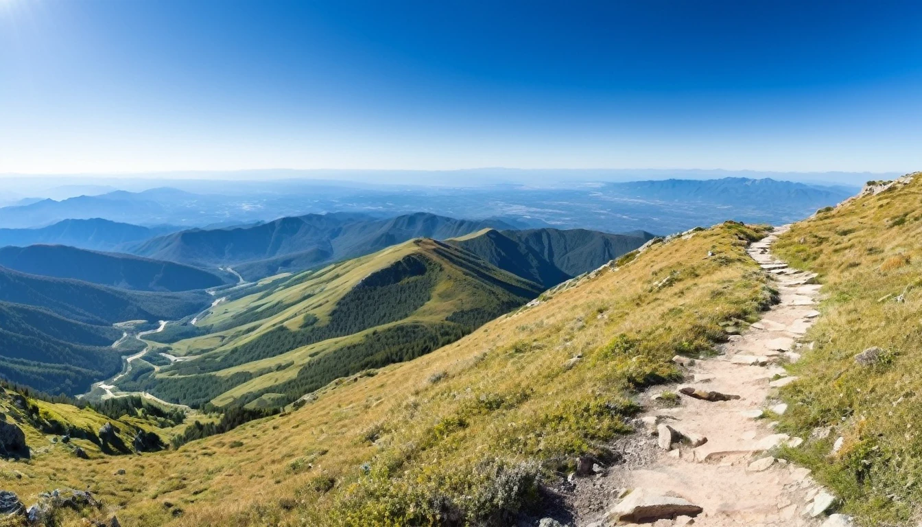 Mountain trail with panoramic views and a clear sky