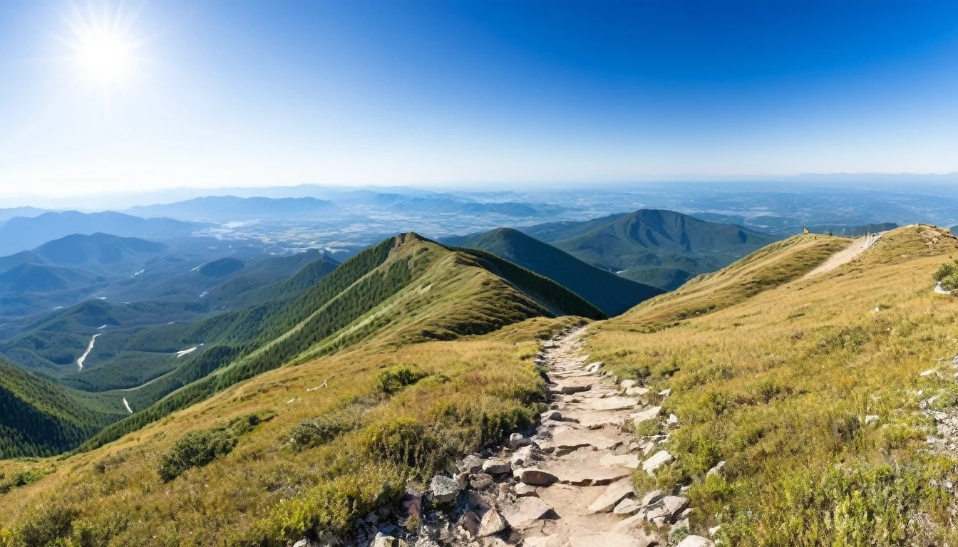 Mountain trail with panoramic views and a clear sky