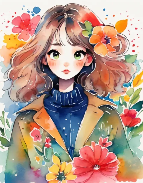 Micho Style、(((stylish fashion))), 8K Quality、Intense watercolor, Detailed watercolor art, Watercolor splash, Surreal, avant-gar...