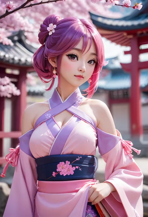 loraggl15, 1 girl, (ulzzang-6500:0.7), Kpop-idea, yae miko, detached sleeves, bare shoulders, pink hair, long hair, japanese clo...