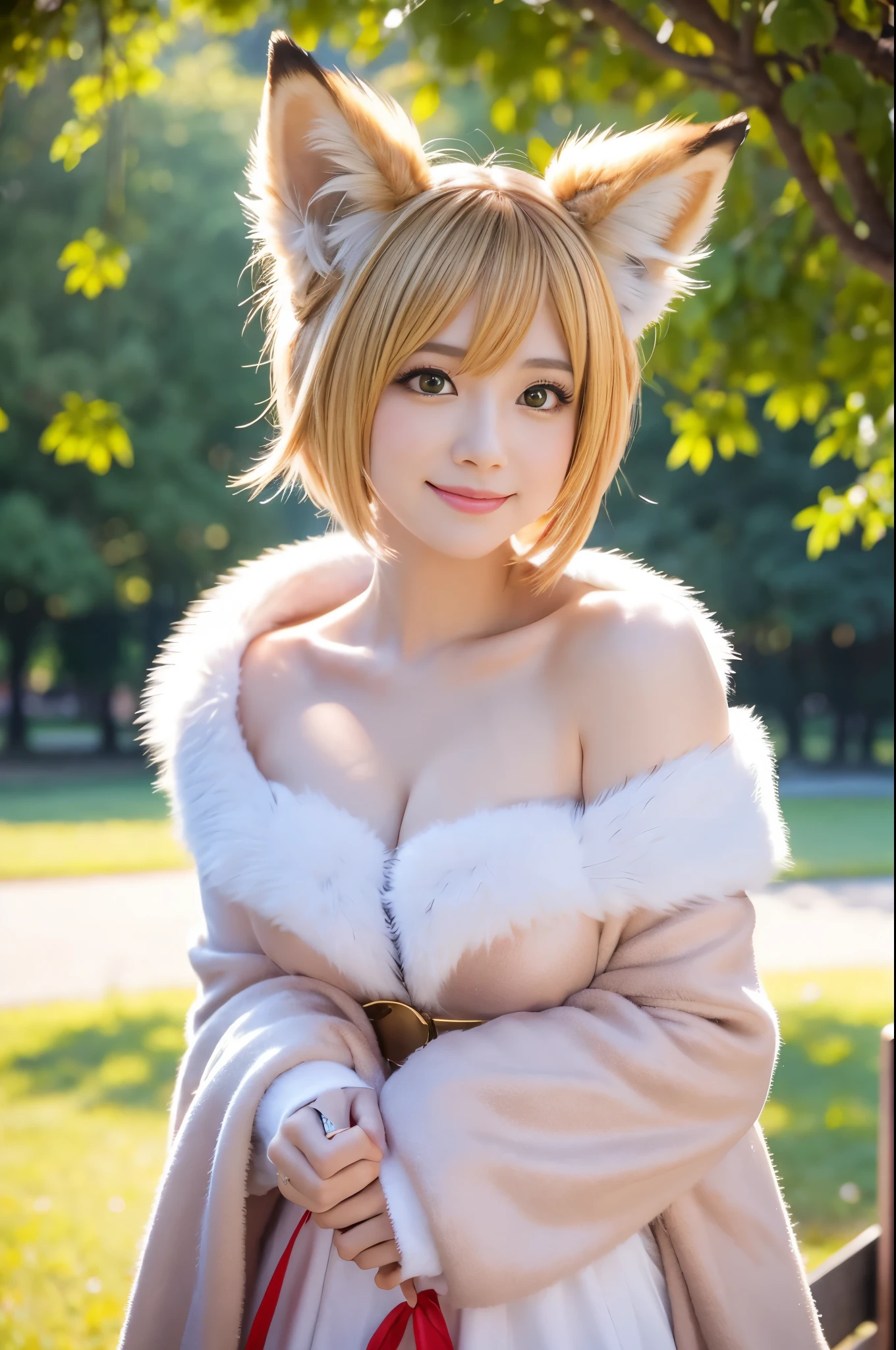 A close up of a woman in a furry outfit posing for a picture - SeaArt AI