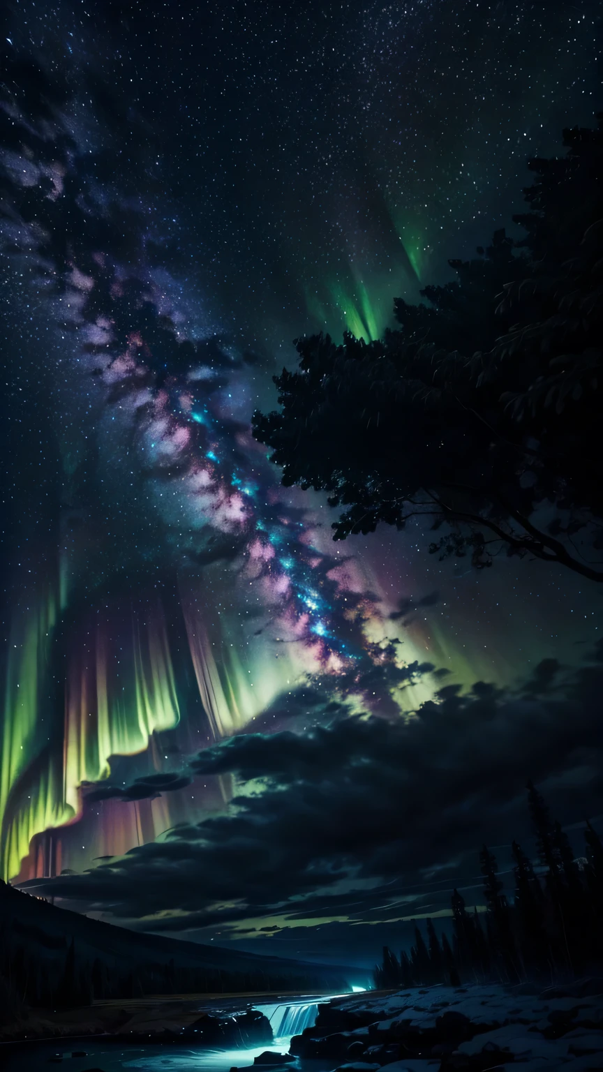 La cascade descend de trois mille pieds，Je soupçonne que c&#39;est la Voie Lactée qui tombe du ciel，nuit，aurore