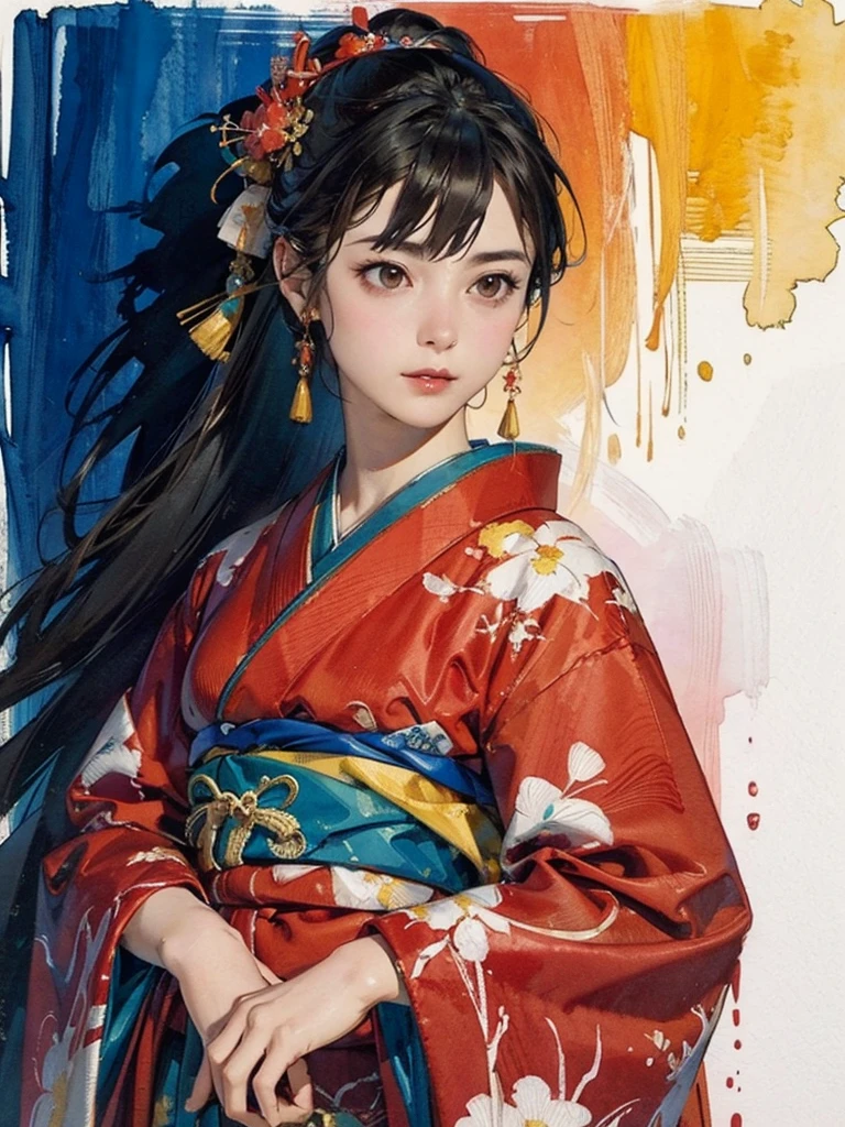 (highest quality、8k、32K、masterpiece)、(masterpiece,up to date,Exceptional:1.2), アニメ,One girl,Front hair,black_hair, Beautiful 8k eyes,cloud,Day,dress,Lookwg_w_Audience,Outdoor,red_neckwear,red_ribbon,ribbon,river,short_hair,short_sleeve,zero,zeroscraper,一人w,Are standwg,town,wwer、((Very beautiful woman, Fuller lips, Japanese pwtern kimono))、((Colorful Japanese kimono)))、(((Medium Shot)))、Blunt Front hair、(High resolution)、、Very beautiful face and eyes、1 girl 、Round and small face、Narrow waist、delicwe body、(highest quality high detail Rich skw details)、(highest quality、8k、Oil pawts:1.2)、Very detailed、(Realistic、Realistic:1.37)、Bright colors、(((blackhair)))、(((Long Hair)))、(((cowboy pictures)))、((( Inside the old Day House)))、(masterpiece, highest quality, highest quality, Official Art, beautifully、aesthetic:1.2), (One girl), Very detailedな,(fractal art:1.3),colorful,Most detailed,Sengoku period(High resolution)、Very beautiful face and eyes、1 girl 、Round and small face、Tight waist、Delicwe body、(highest quality high detail Rich skw details)、(highest quality、8k、Oil pawts:1.2)、(Realistic、Realistic:1.37)、Incorporates a blend of watercolor and digital illustration techniques.