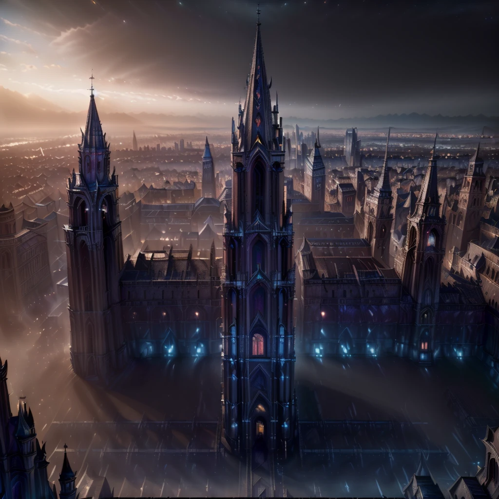 (best quality,4k,8k,highres,masterpiece:1.2),ultra-detailed,(realistic,photorealistic,photo-realistic:1.37),ominous dark city,low poly medieval baroque,hyper-detailed symmetric epic cityscape,hyperrealistic render,unreal uplighting,unrealistic perspective,five-point perspective