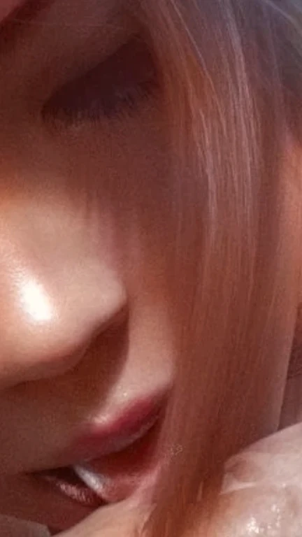 there is a woman with a big dil in her mouth, face close up, ultra high detail ultra realism, photorealistic skin texture, refined nose, closeup shot of face, neck zoomed in from lips down, 8k highly detailed face, ultra detailed face, high quality photorealism, close detailed face, detailed unblurred face, closeup face, ultra realistic facial details