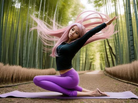 masterpiece, Best quality, Realistic, 
1 fille, Yujiasuit, （Gilet de yoga blanc：1.2）,  seul, Pose，Scene details， cheveux roses, ...