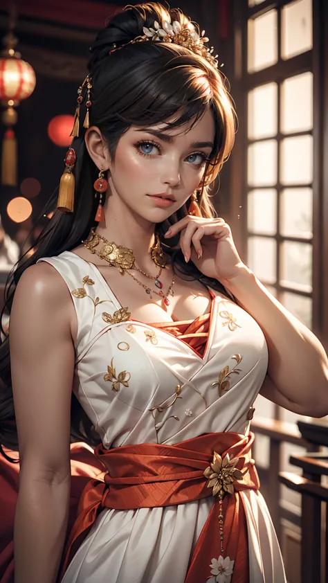 最high quality, masterpiece, High resolution, One girl,chinese wedding dress,hair ornaments,necklace, jewelry,Beautiful Face,On t...