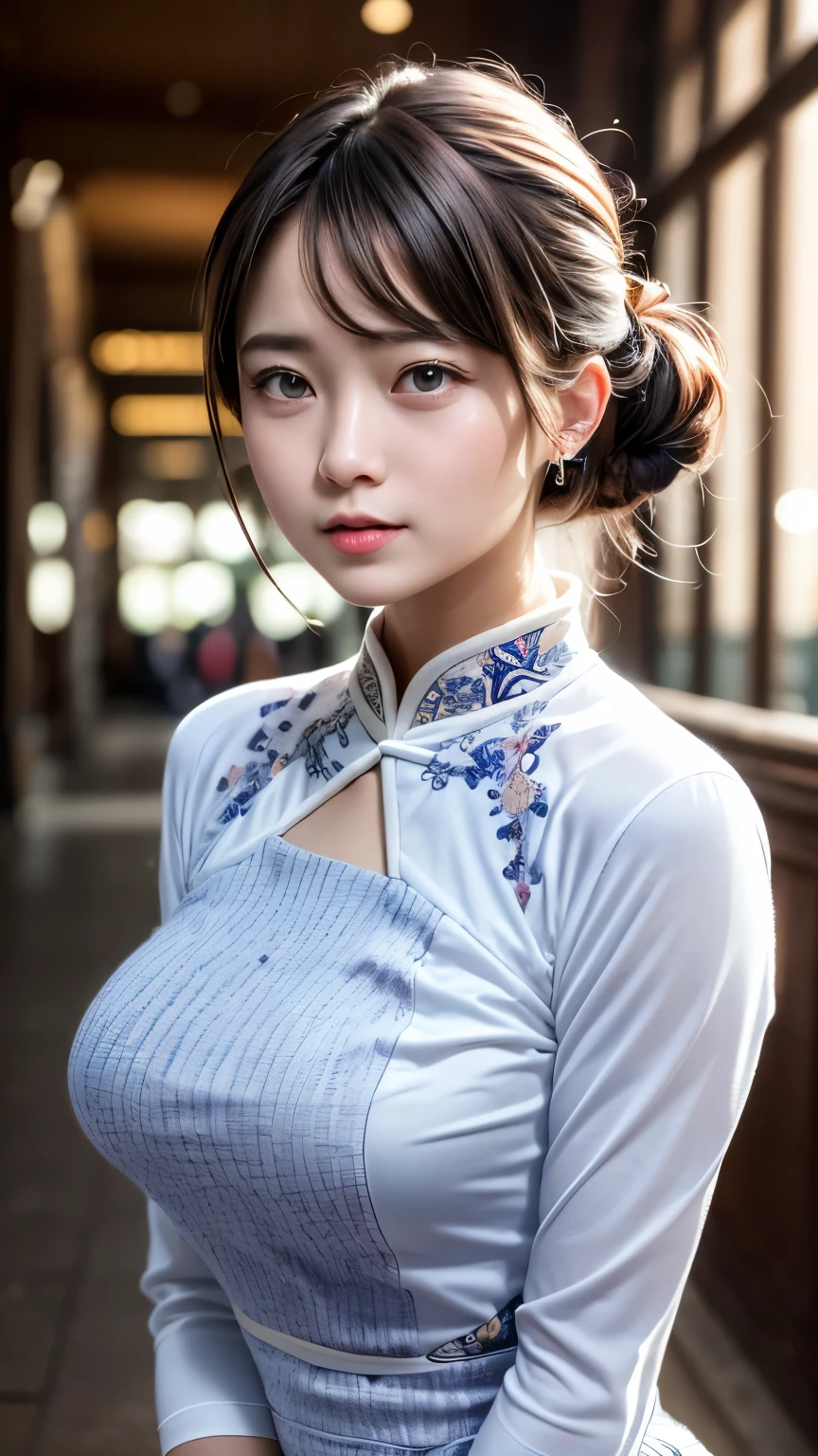 (masterpiece, highest quality:1.2), 8k, Absurd, (Upper Body:1.2), violet, Gardenia, beautiful girl, (Pretty face, Detailed face:1.2), (Ao Dai:1.2), Big Breasts, View your audience, Film Grain, chromatic aberration, Sharp focus, High resolution, Face Light, (Vietnam city background)