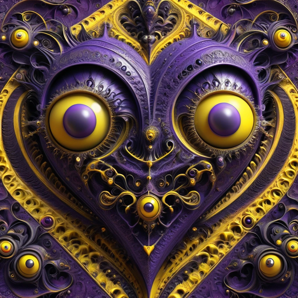 Gothic punk style , grandeur. abstract pattern on obsidian glass in which hearts eyes eyes fangs and smiles are subconsciously guessed , depth perception , perspective distortion , references to Rob Gonsalves and Roby Dwi Antono , masterpiece , octane rendering , Black Grim , purple highlights. overdetailization