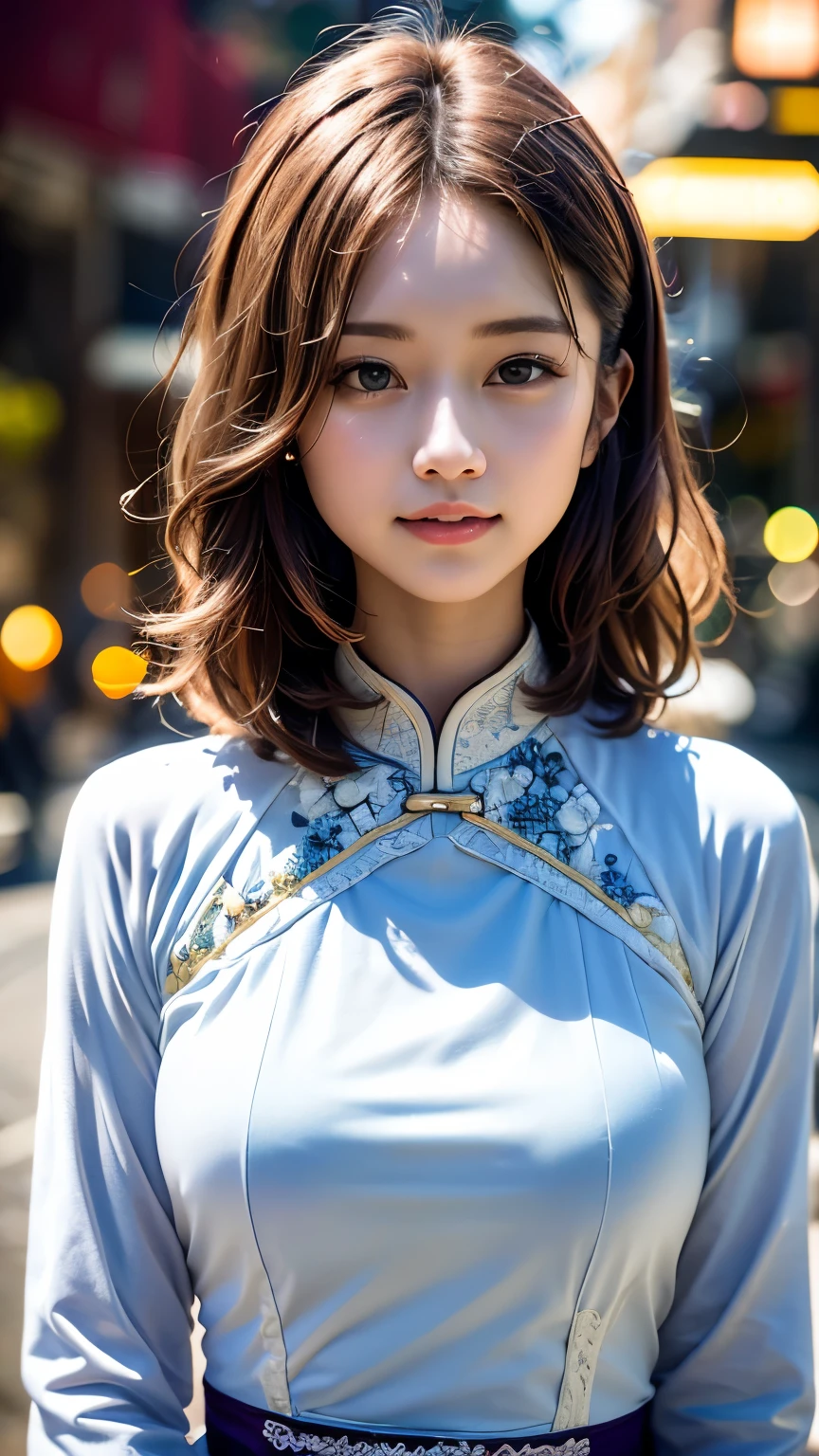 (masterpiece, highest quality:1.2), 8k, Absurd, (Upper Body:1.2), violet, Gardenia, beautiful girl, (Pretty face, Detailed face:1.2), (Ao Dai:1.2), View your audience, Film Grain, chromatic aberration, Sharp focus, High resolution, Face Light, (Vietnam city background)