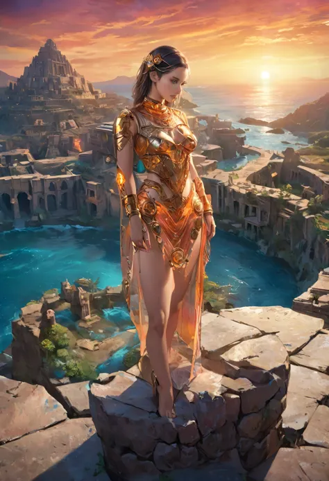 (best quality,4k,8k,highres,masterpiece:1.2),ultra-detailed,realistic:1.37,a beautiful Italian cyborg girl standing in the ruins...
