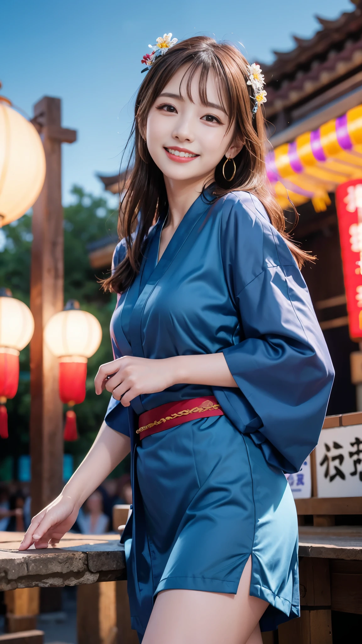 Japanese Ido ,((24-years-old, cute ,Baby Face:1.2)),(8k, RAW Photos, Ultra-detailed, highest quality:1.2), (Realistic, Photorealistic:1.4), (Very detailed, 超A high resolution ,beautiful, Tabletop:1.2), ,Very detailed顔と目,Shiny skin,(Upper Body:1.Professional Lighting,Soft Light, Sharp focus, Depth of written boundary,Medium Hair,Earrings, ( Kimono costume :1.3),(smile:1.3),Bokeh,(Dynamic Angle:1.5),( Summer festival:1.3), BREAK ceremony,((Random sexy poses、put in、Deep joy, Ecstatic eyes:1.2)), ((I gasp hard:1.2))、Ecstatic face、Climax expression, Through clenched teeth、My whole body is convulsing、Official Art，Very detailed CG Unity 8k 壁紙, (masterpiece:1.0),(highest quality:1.0), photo shoot, 8k, Browsing Caution, High resolution, Kodak Portrait 400, Film Grain, Lens flare brilliance,Very low camera angle, View your viewers