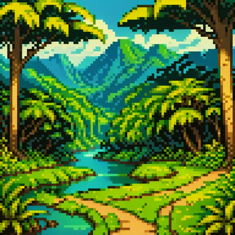 A jungle path with a big river at the end of it