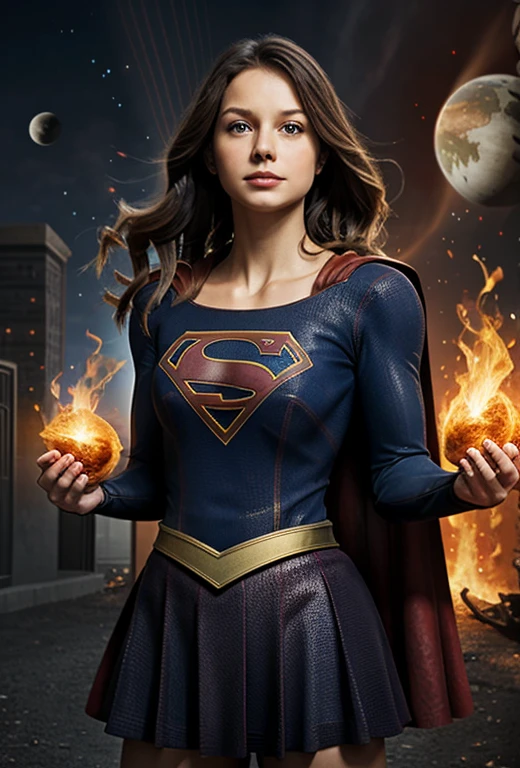 Supergirl sosteniendo el planeta Tierra con sus manos