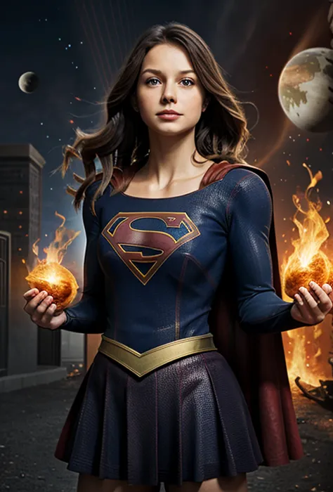 Supergirl holding planet Earth with her hands