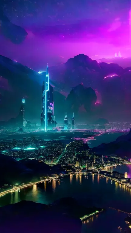 a beautiful futuristic city,(( in a night cyberpunk landscape)),futuristic fortress, luminous glyphs, 4k , uhd, insane details,