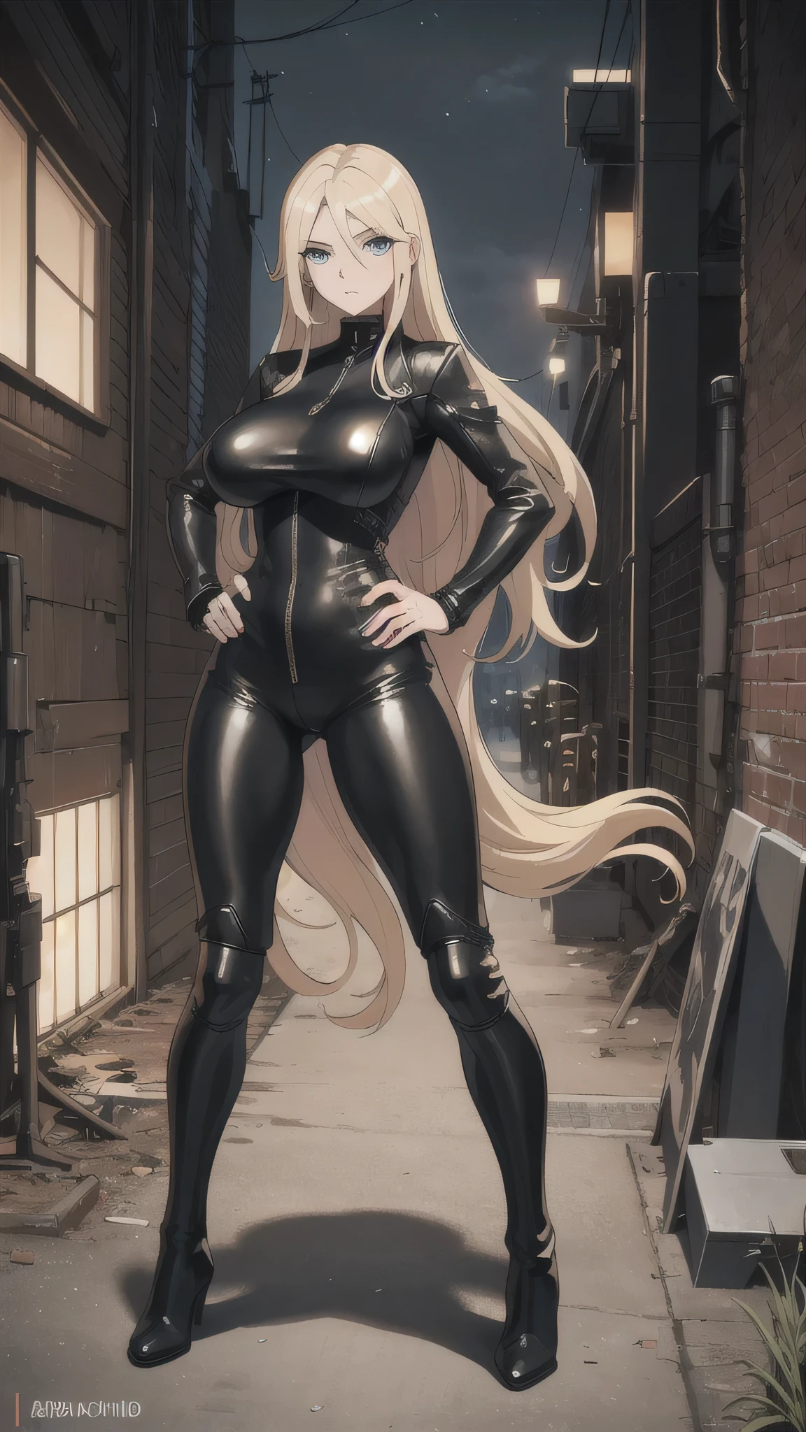 A woman in a black latex suit posing for a picture - SeaArt AI