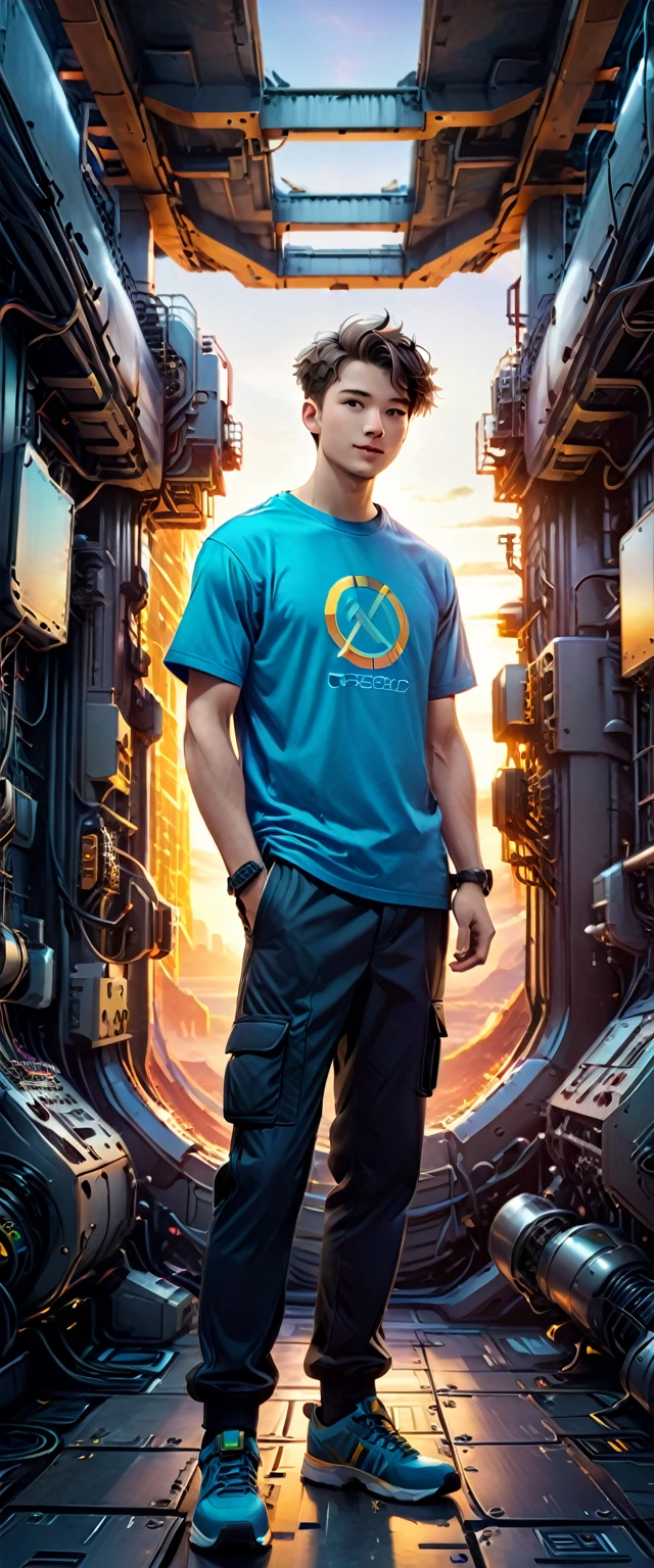 ((ultra wide x0.5:1.5, view of the lower chamber, Pin on Cybergot:1.5)), ((selfie:1.4, young man Pin on Cybergot, wearing Pin on Cybergot clothing, various bright colors and decorations :1.3, dynamic pose)),((Industrial landscape, Impressive, 360-degree view: 1.5)), ((ideal: 1.3, Carefully detailed: 1.3, irreproachable, a high resolution: 1.4, Cinematic: 1.4), ((master of work)), (hyper detailed: 1.4), (Photorealistic: 1.4), Epic, sunset: 1.4, 32K.