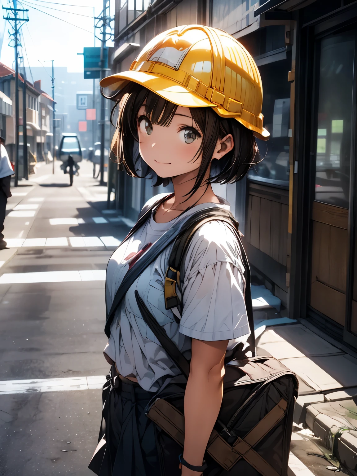 おはようございます☀️, I will do my best today, Yellow Helmet, Construction site, Short-haired girl, Work clothes, Site Supervisor