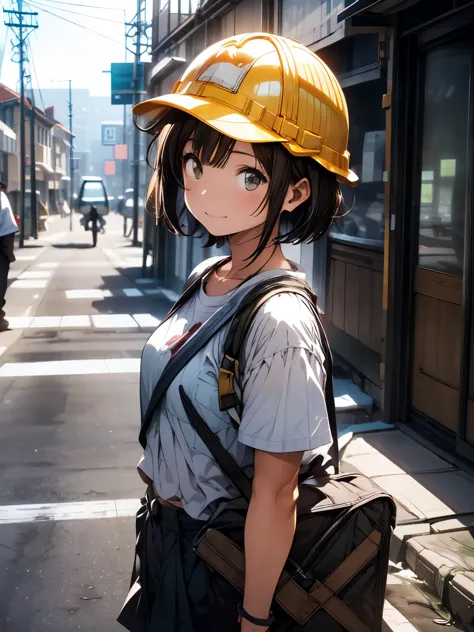 おはようございます☀️, i will do my best today, yellow helmet, construction site, short-haired girl, work clothes, site supervisor