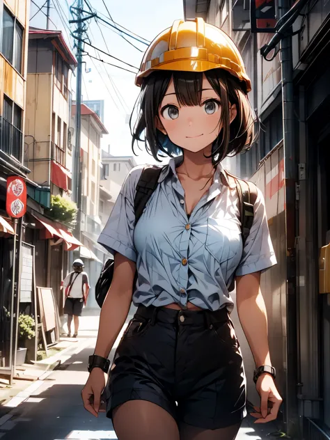 おはようございます☀️, i will do my best today, yellow helmet, construction site, short-haired girl, work clothes, site supervisor