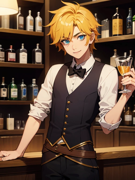 ezreal,A big smile,highest quality,night,20-year-old male,bartender