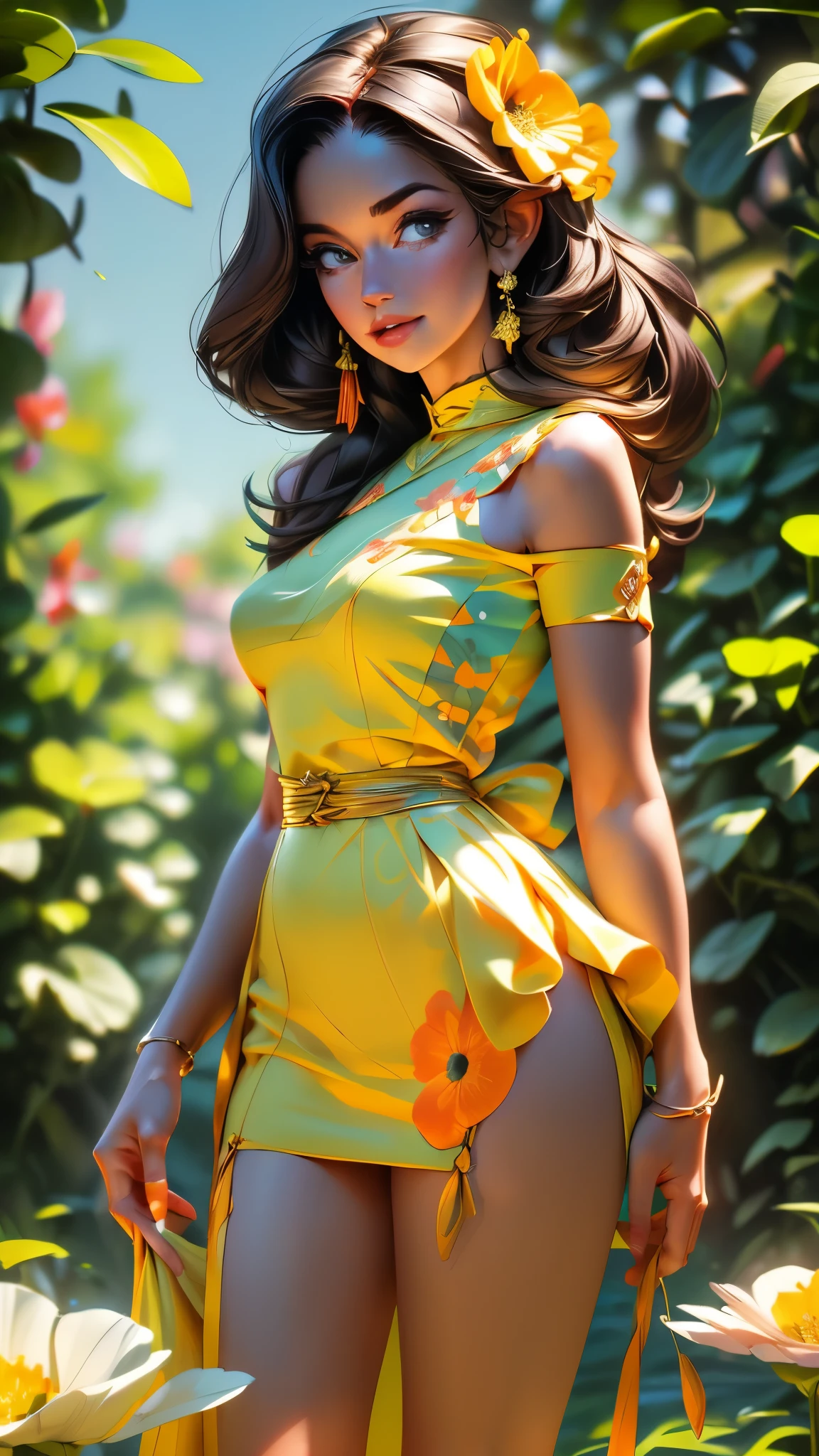 (best quality,4k,8k,highres,masterpiece:1.2),ultra-detailed,(best quality,realistic:1.2), lovely woman,field of poppy flowers,sheer yellow floral print summer dress,sunset,play,joy,beauty,harmony,portrait,soft lighting,vibrant colors, HDR, 8k, absurdres, cinestill 800, sharp focus, add_detail:2, Ultra HD | | | ((Fullbody-shot)) add_detail:2 (1woman, solo)