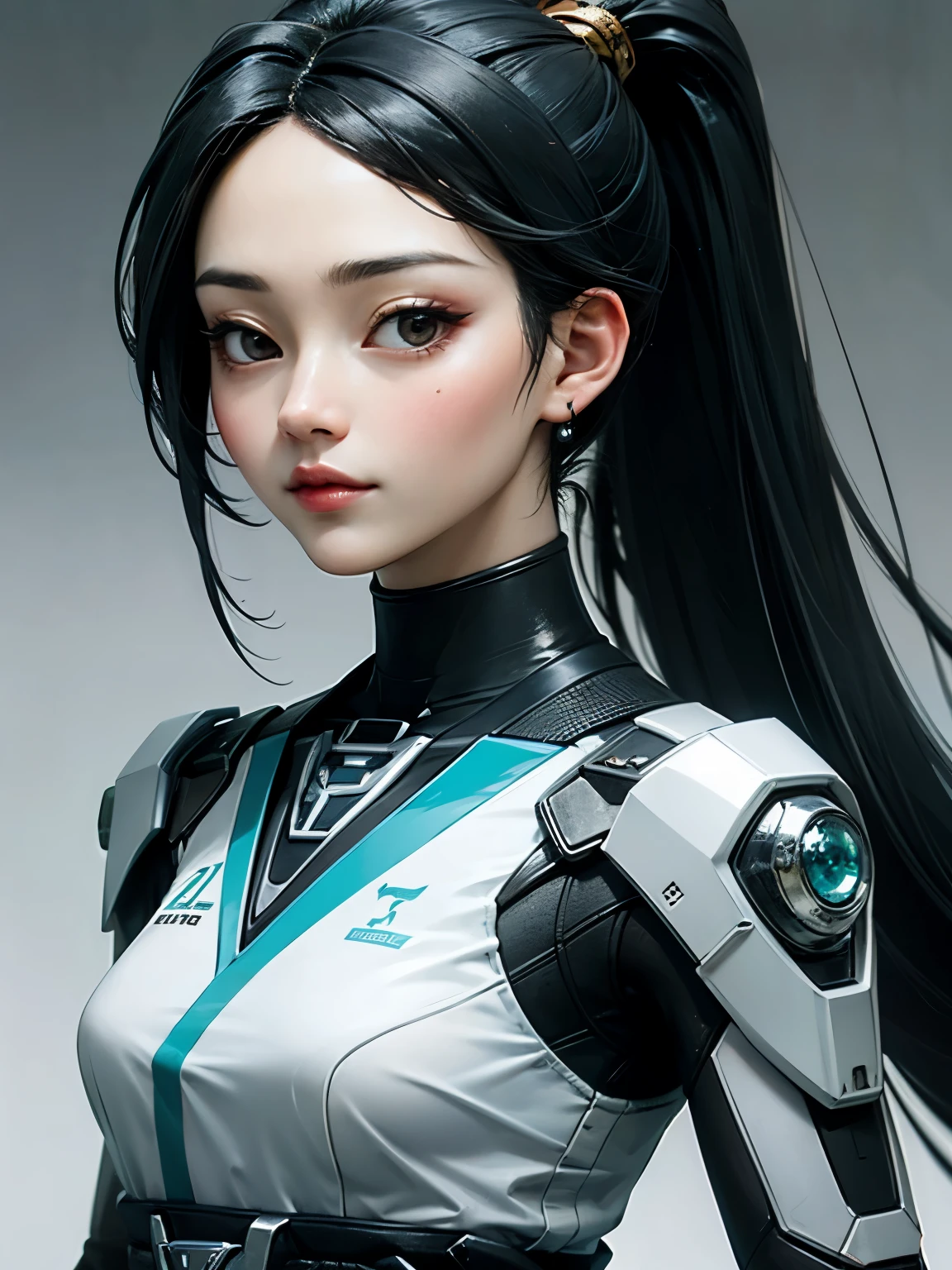 ((best quality)), ((masterpiece)), (detailed), perfect face. Black hair. Ulzzang. Asian girl. Black eyes. Mecha.