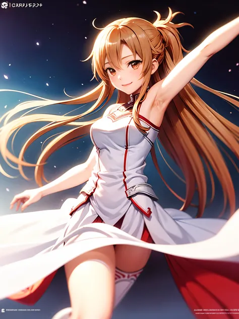 Armpit Show,Big Asuna，A light smile，Raised to be sexy，sword，Have a weapon，White Dress，armor，Floating Hair，Red Skirt，swordで，Stret...