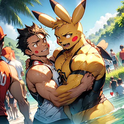 pikachu, muscles, hot, sweaty