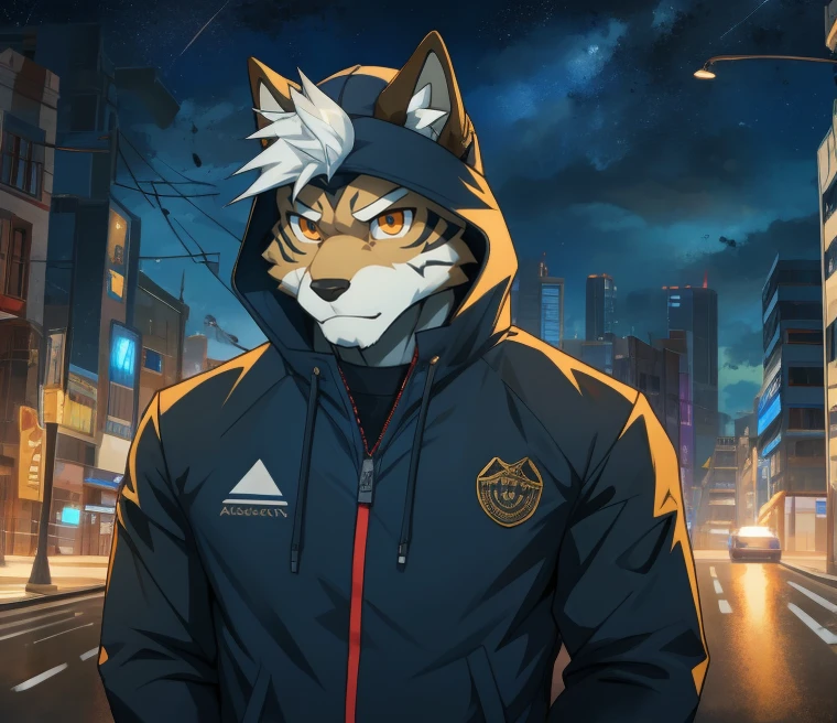 masterpiece，night，Anthropomorphic dog，one person，（（（s hair））），male，26 years old，Thick eyebrows，Light-colored fur，Strong body，pectoralis major，（（（nude，White tracksuit，coat，Blue sports cap））），full-body shot，on city streets，（（（With a machine gun））），（（（ready to fight）））dark night，Light，sweat，（（（white hair））），Serious，Emotional Focus，Looking at the enemy，Serious，Vigilante，defend，Golden pupils，big eyes，Strong，Lying on the bed in the sea of flowers，Full body image，The sky is clouded over，cloudy day，Green Plants，it&#39;it&#39;It&#39;s raining on the road，Swamp area，Broken Branch，forest，war（（（background：broken city 1.5））），（（（Detailed character description））），